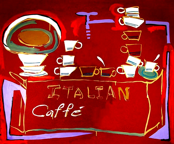 CAFÉ - Acrylic on red canvas