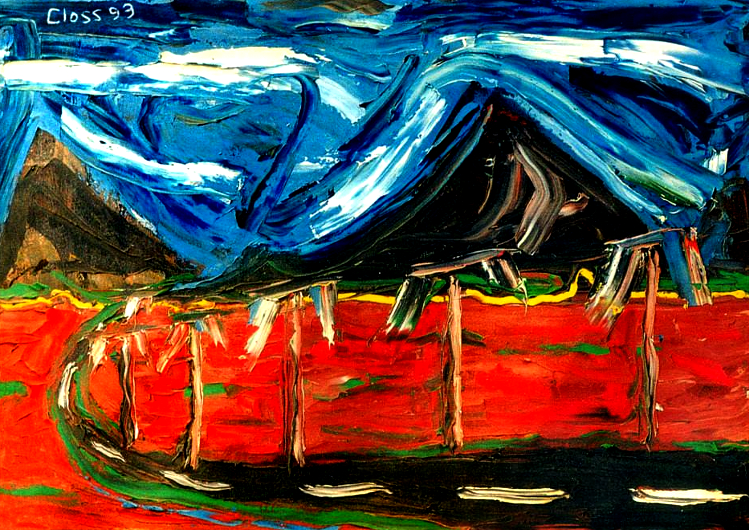 ESTRADA COM MONTANHAS - Spatulate oil on canvas